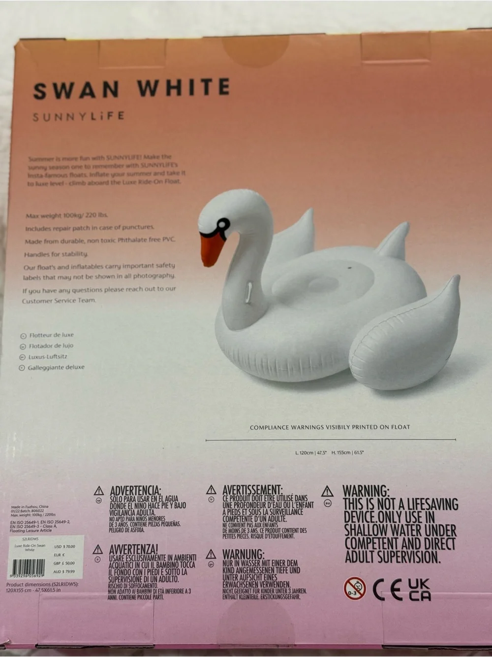 NIB Sunnylife SWAN WHITE Inflatable Pool Ride-On RARE - Picture 13 of 14
